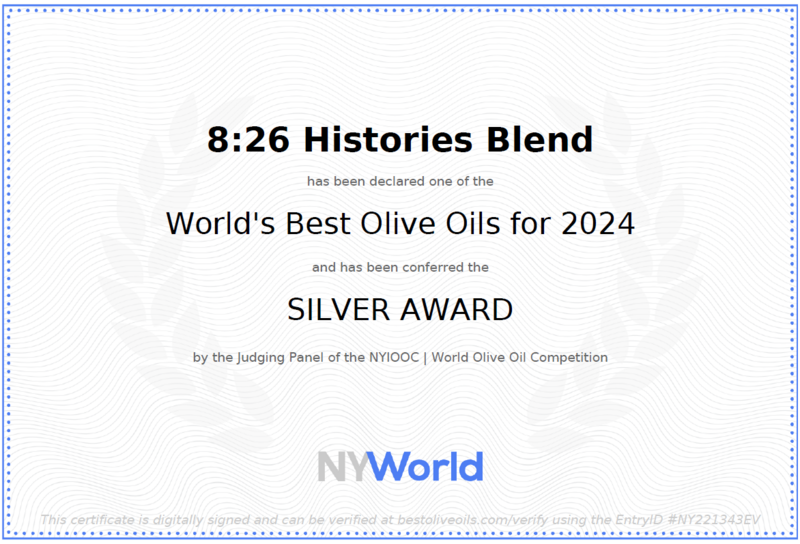 8:26 Histories Extra Virgin Olive Oil 200 ml flaske Premium Luxury Edition