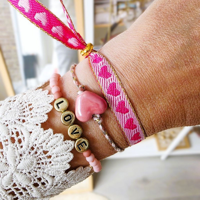 Vintage Pink Heart Braided Bracelet