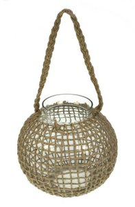Lantern convex glass / jute with handle