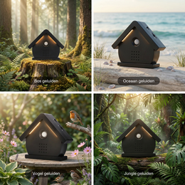 Nichoir Melodiez avec son - Boîte incl. Lumière LED, piles et 5 sons naturels d'oiseaux, d'océan et de jungle - Lumière de minuit