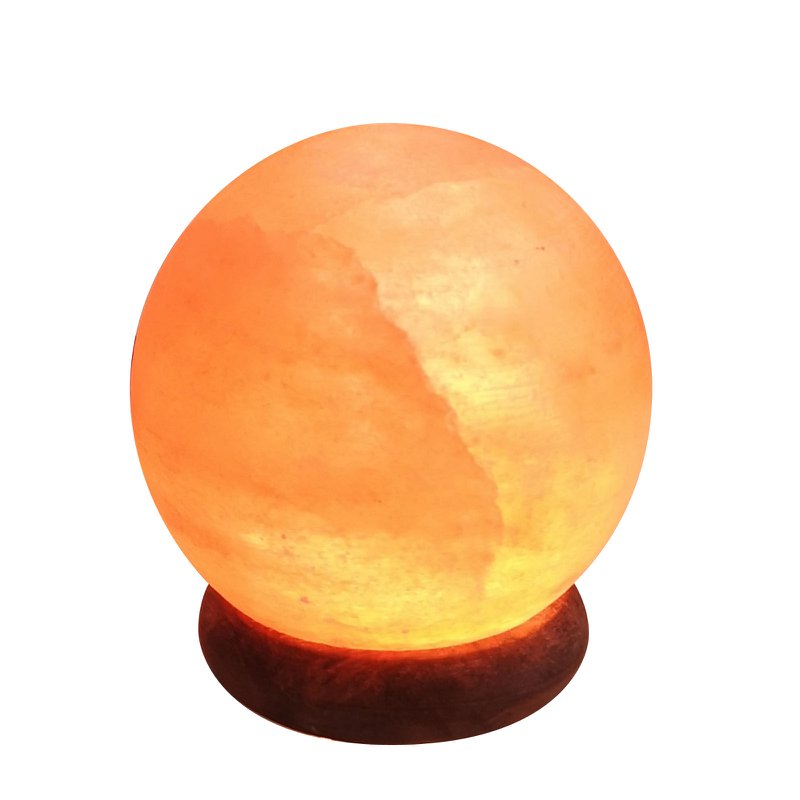 USB-lamp van Himalayazoutkristal – bol van 500 g – houten voet – decoratief object