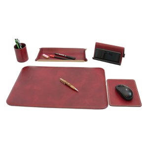 Leder-Schreibtischset – 5-teilig, rot