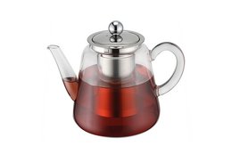 Theepot van borosilicaatglas met theefilter van 1,1 liter