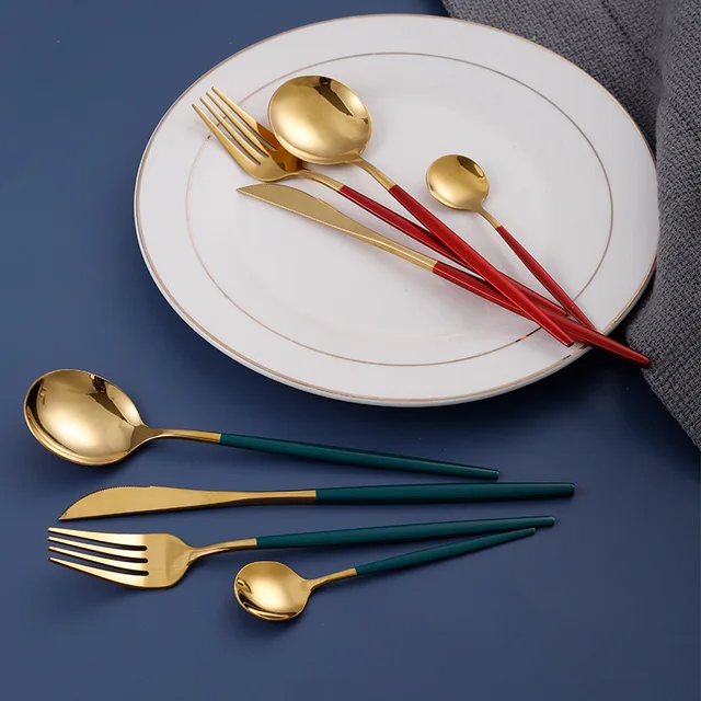 4er-Besteckset - Dünner Griff - Matte Oberfläche - 5 Farben erhältlich
