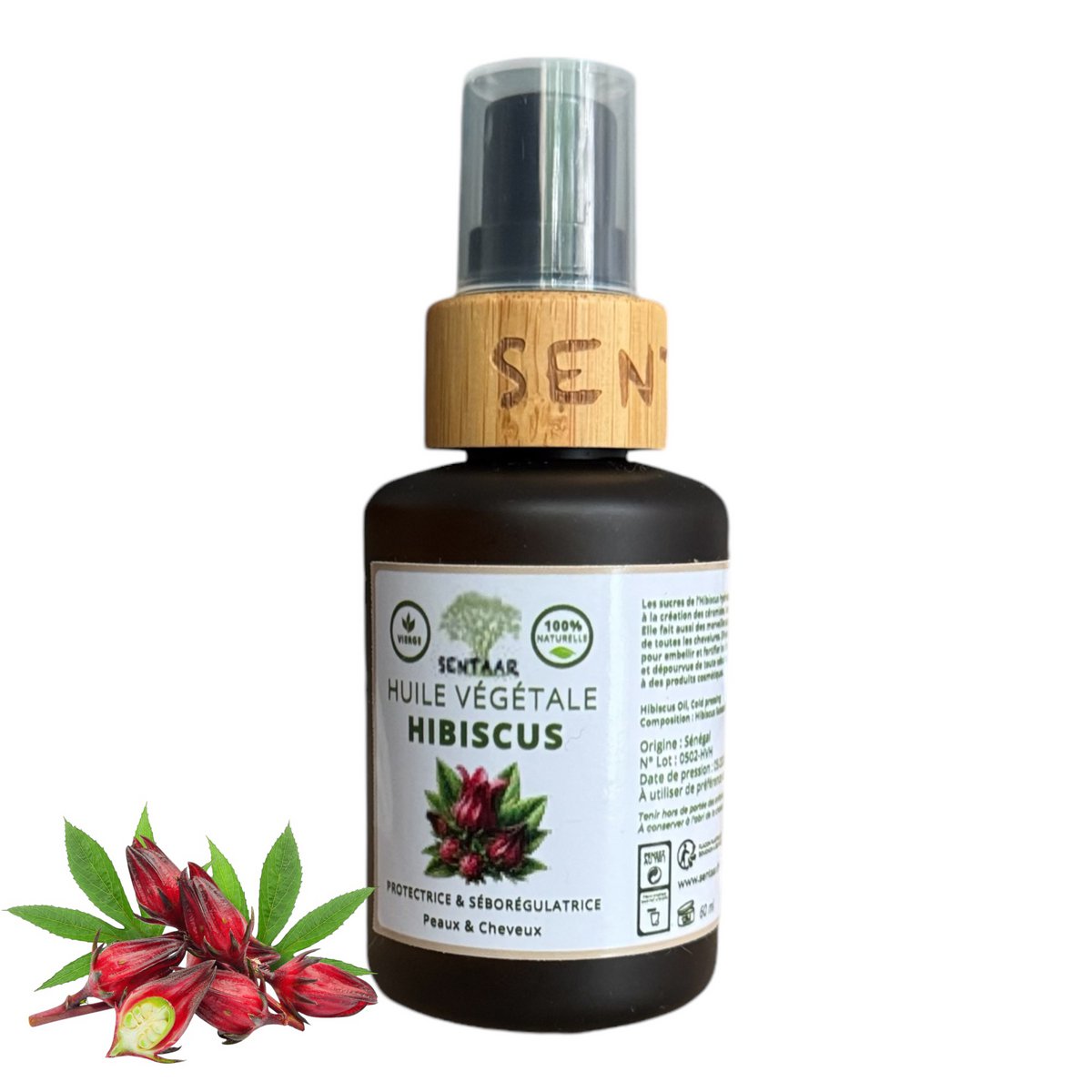 Huile d’Hibiscus Vierge & Pressée à Froid (60ml) – Le Secret Éclat & Anti-Âge ✨