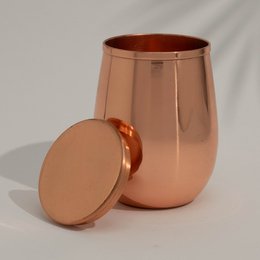 Puur koperen effen gebogen beker met losse deksel – 300 ml