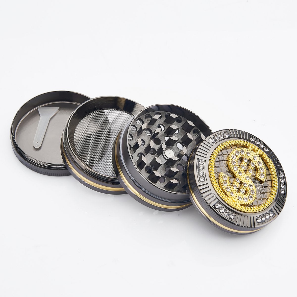Grinder Magnétique- Broyeur à tabac & Herbes aromatiques - 4 Parties - Moulin à Epices -Dents de Diamant - 50 mm- Avec grattoir - Design Dollar