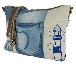Sunsa dames schoudertas. Schoudertas gemaakt van upcycled jeans en canvas. Vintage handtas in retrostijl. Crossbodytas voor dames.