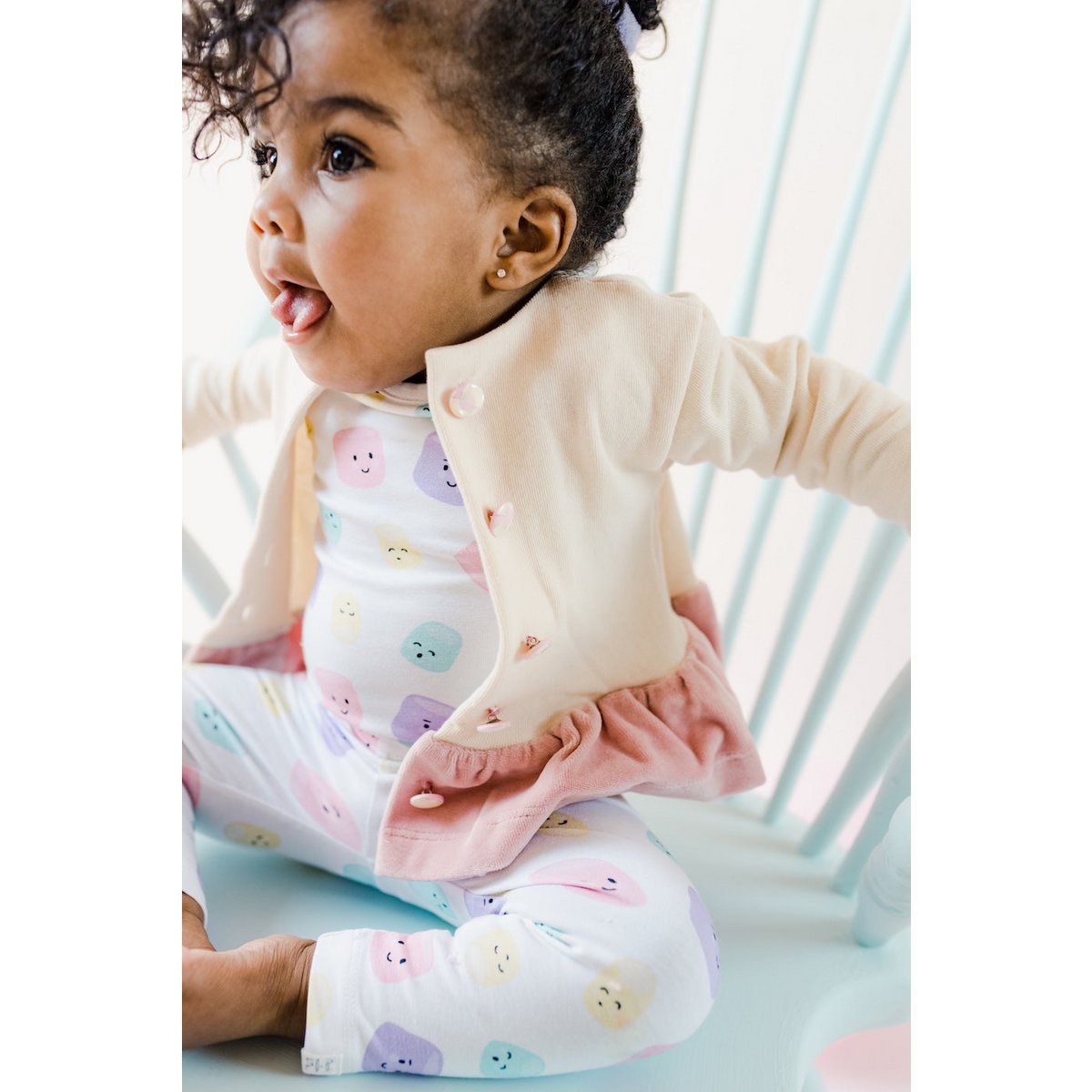 *Bestseller* Sustainable Chic Baby Cardigan Natural with Mauve Frill | 100% GOTS certified organic cotton