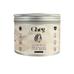  Protein-enriched hair mask in a white jar with a silver lid. Designed to nourish and strengthen hair.