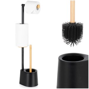 Toilet paper holder with brush black 66 cm