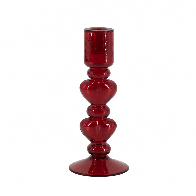 Glass candle stand Hearts Red