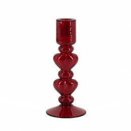 Glass candle stand Hearts Red