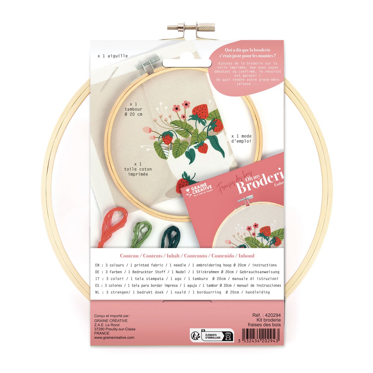 EMBROIDERY SET WILD STRAWBERRY  Ø20CM