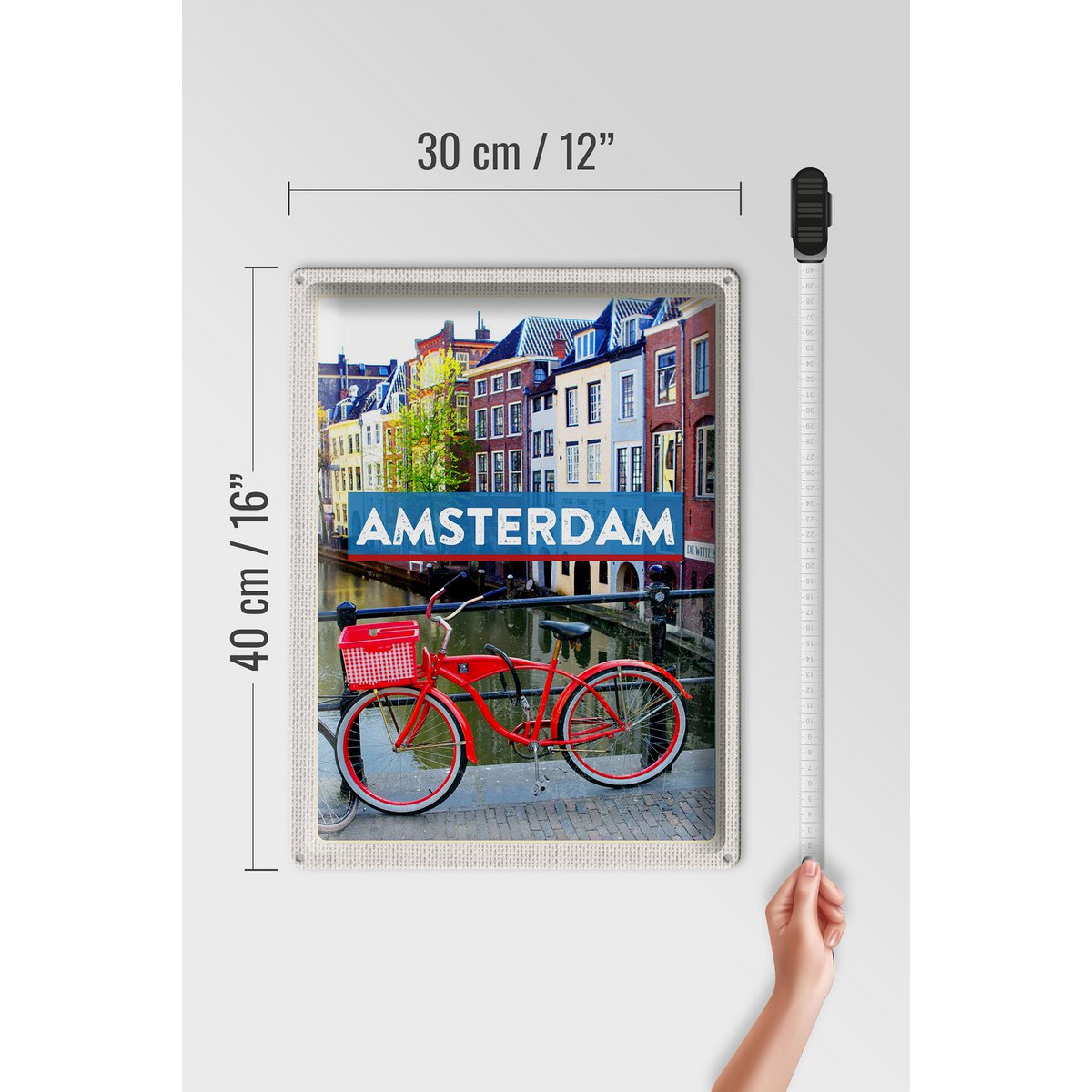 Tin sign travel 30x40cm Amsterdam travel destination bicycle