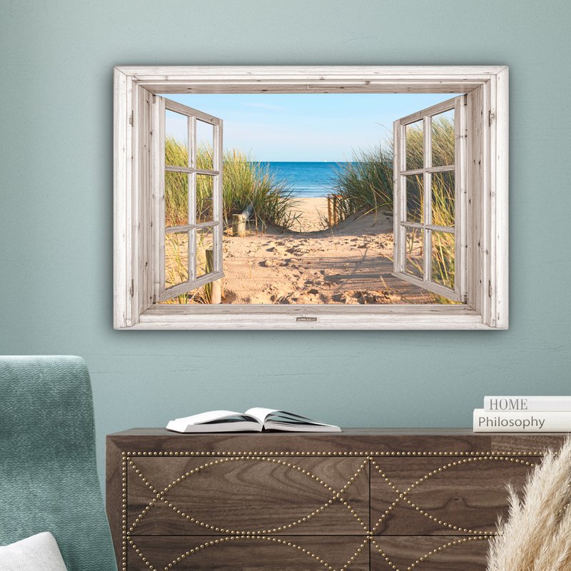 Canvas Maleri - Wall Decoration - View - Beach - Sea - Dunes - Sand - Water - Helmgras