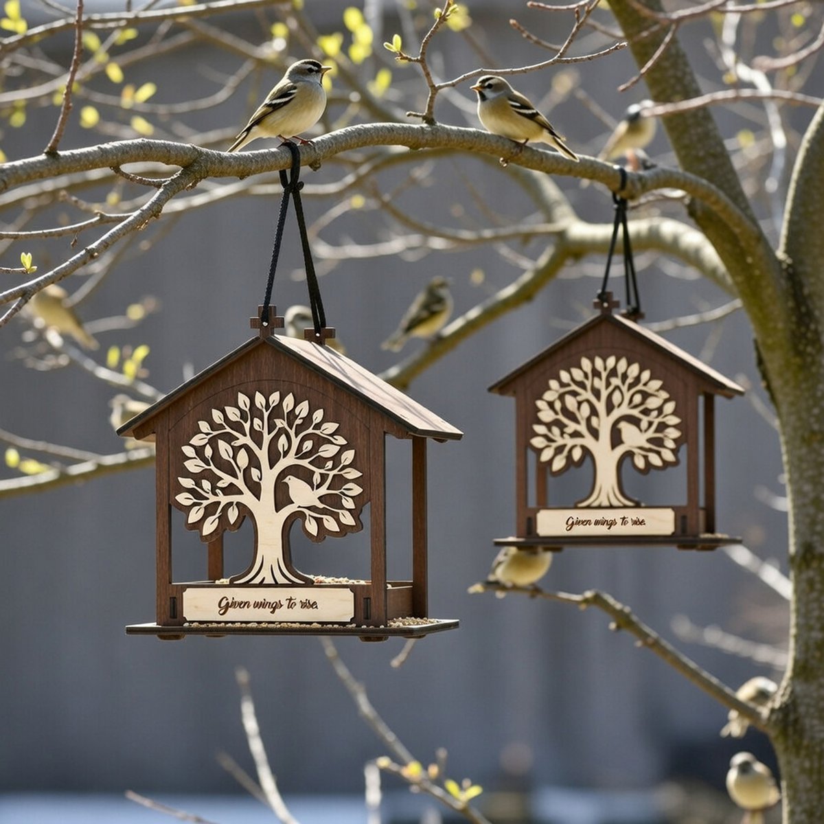 Handgefertigter Vogelfutterspender aus Holz, Garten- und Wildtiergeschenk