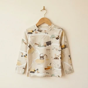 Beigefarbenes Kinder-Langarmshirt mit Bagger-Print