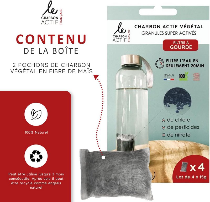 Set de 4 filtros de botella nómadas con carbón vegetal súper activado