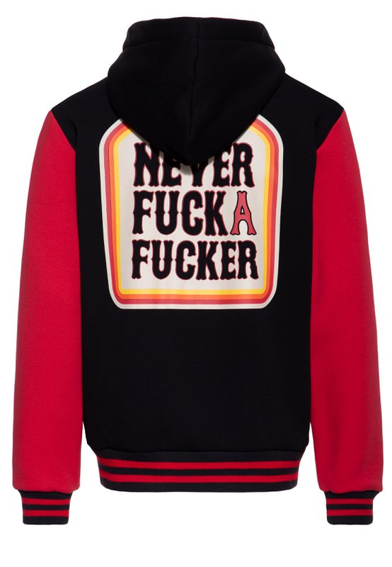 Kapuzensweatjacke 'Never Fuck A Fucker' in Schwarz