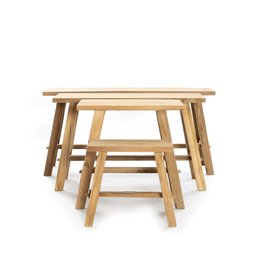 Ganesja petit tabouret en bois de teck 37x16xH:30 cm beauté naturelle