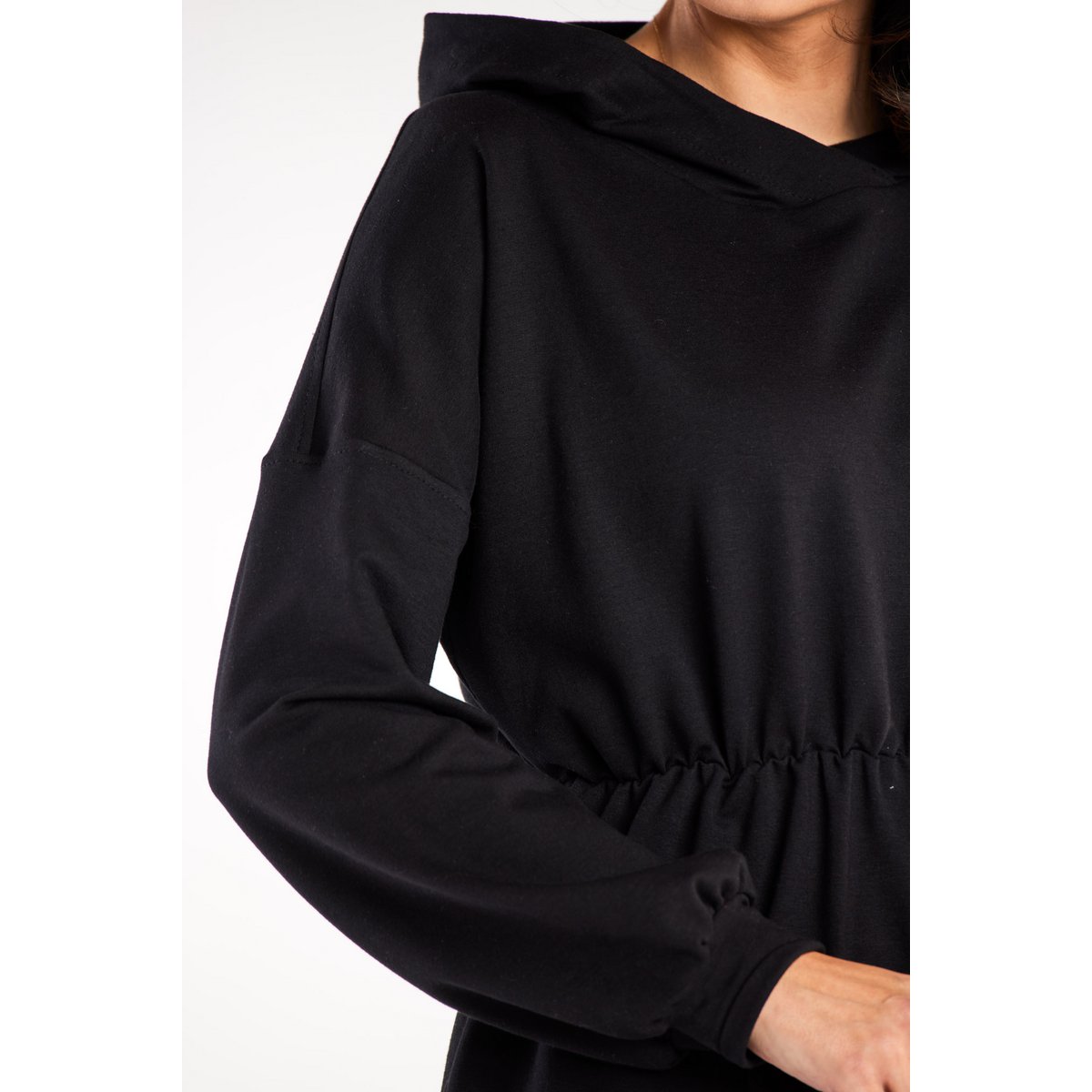 Losse katoenen jurk in hoodiestijl, zwart