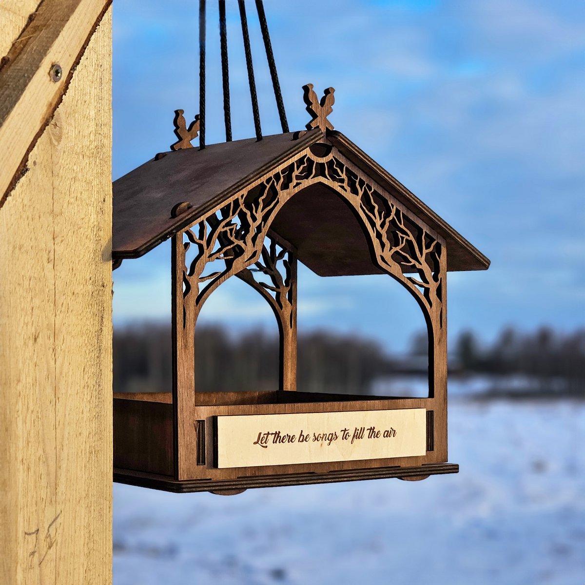 Handmade Wooden Bird Feeder, Outdoor Decor for Gardens, Patios, and Yards