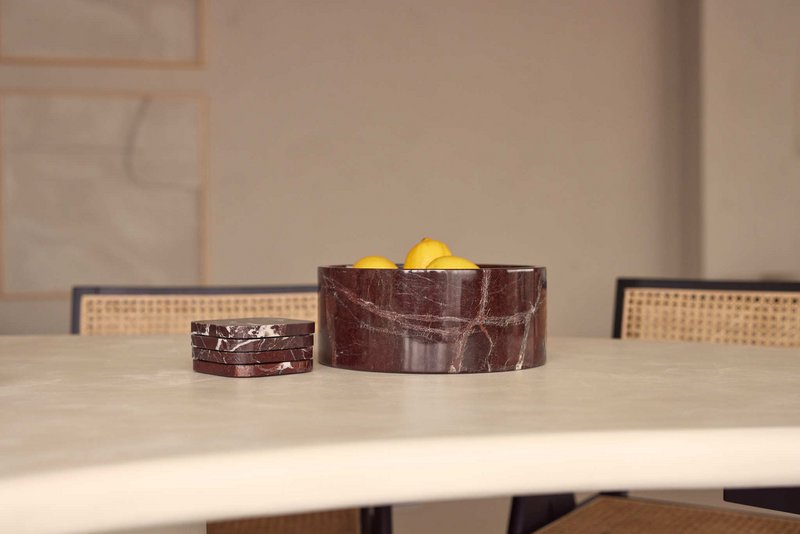 Marble fruit bowl round Ø24cm red