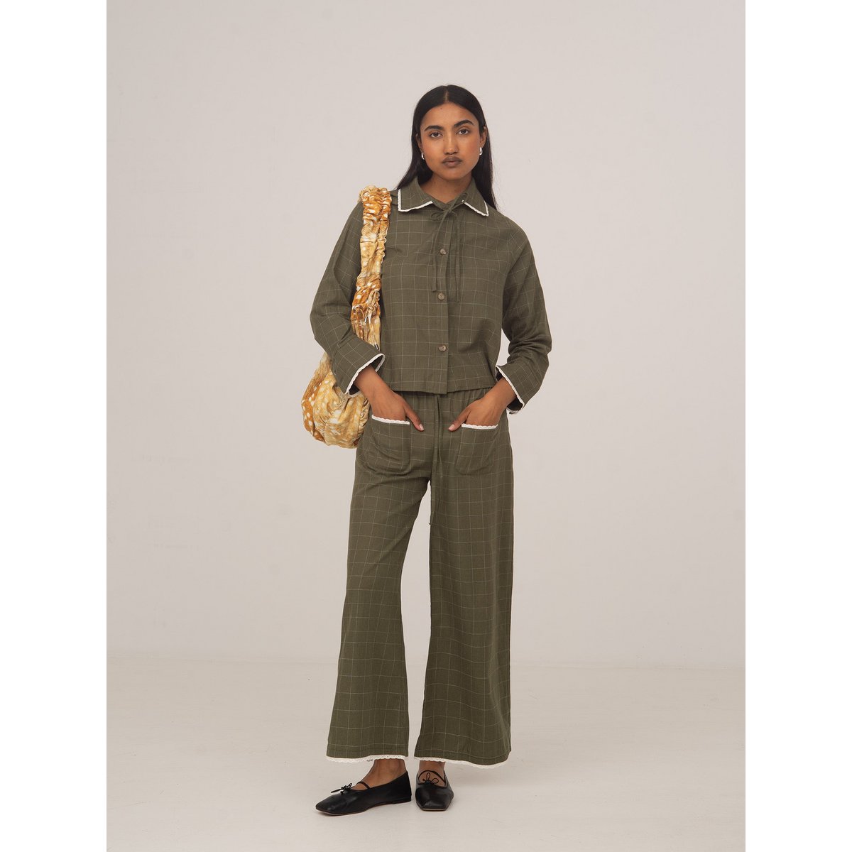 Betty Plaid Green and White Long Pants
