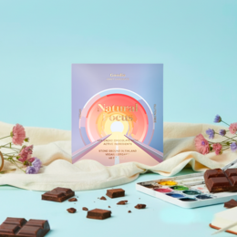 Dark chocolate bar 49% cacao, purple gradient packaging, minimalist design, natural focus