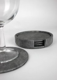Glasuntersetzer rund 4er Set mit Box Kunstleder Rochen grau