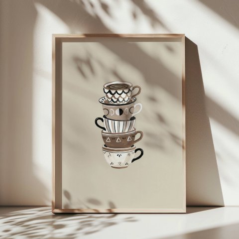Kaffeetassen-Poster, Kaffee-Kunstdruck, Kaffeetassen-Druck, Kaffeeecken-Druck, Kaffee-Poster, Kaffeetassen-Wandkunst, trendige Küchen-Wandkunst