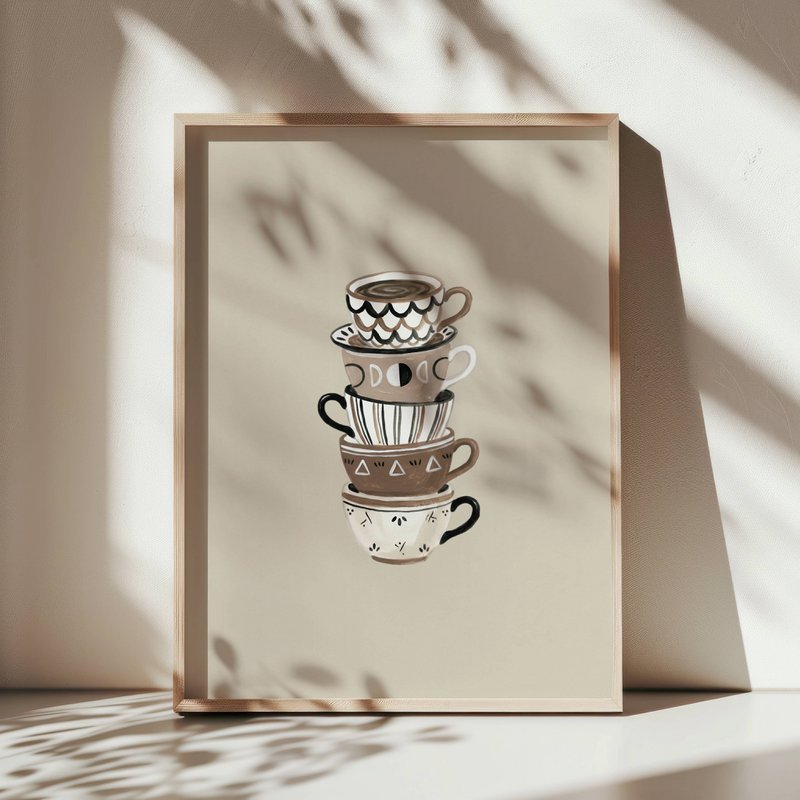 Kaffeetassen-Poster, Kaffee-Kunstdruck, Kaffeetassen-Druck, Kaffeeecken-Druck, Kaffee-Poster, Kaffeetassen-Wandkunst, trendige Küchen-Wandkunst