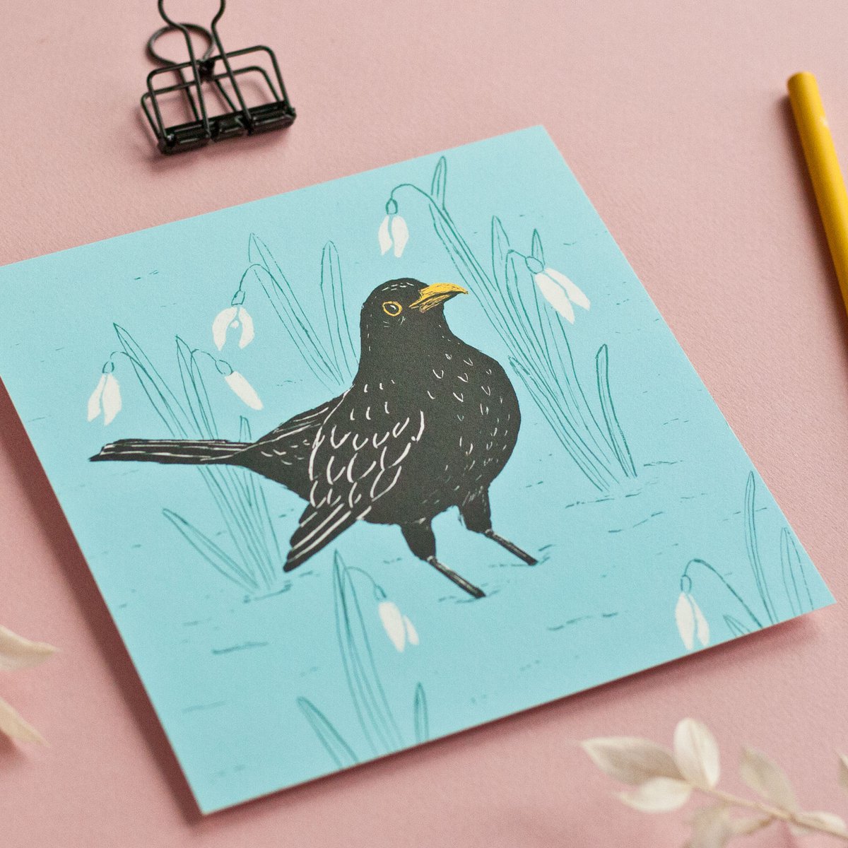 Postkarte | Amsel & Schneeglöckchen