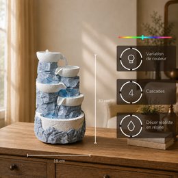 Indoor Fountain - Ganda - Natural Stone Effect Waterfall - Colorful Led Light - Zen Decoration and Gift Idea