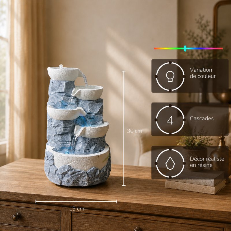 Indoor Fountain - Ganda - Natural Stone Effect Waterfall - Colorful Led Light - Zen Decoration and Gift Idea