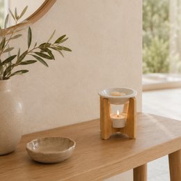 Bruciaprofumi Serie Simplicity - Arco - Ceramica Laccata e Bambù - Idea Regalo - Decorazione Semplice e Moderna
