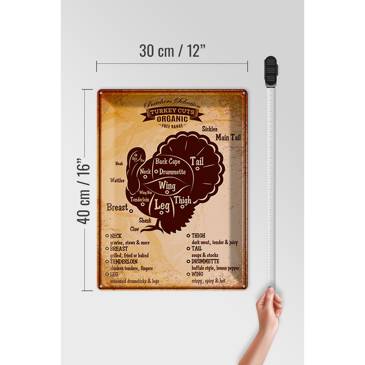 Tin sign butcher shop 30x40cm Turkey Turkey cuts Organic
