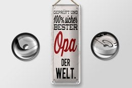 Blikken bord met de tekst 27x10 cm getest en veilig beste opa ter wereld decoratief bord