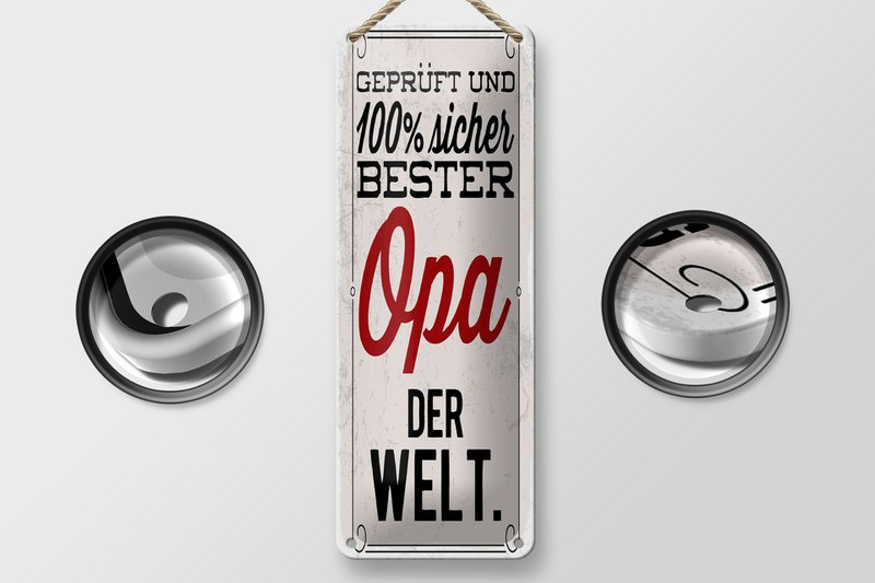 Blikken bord met de tekst 27x10 cm getest en veilig beste opa ter wereld decoratief bord