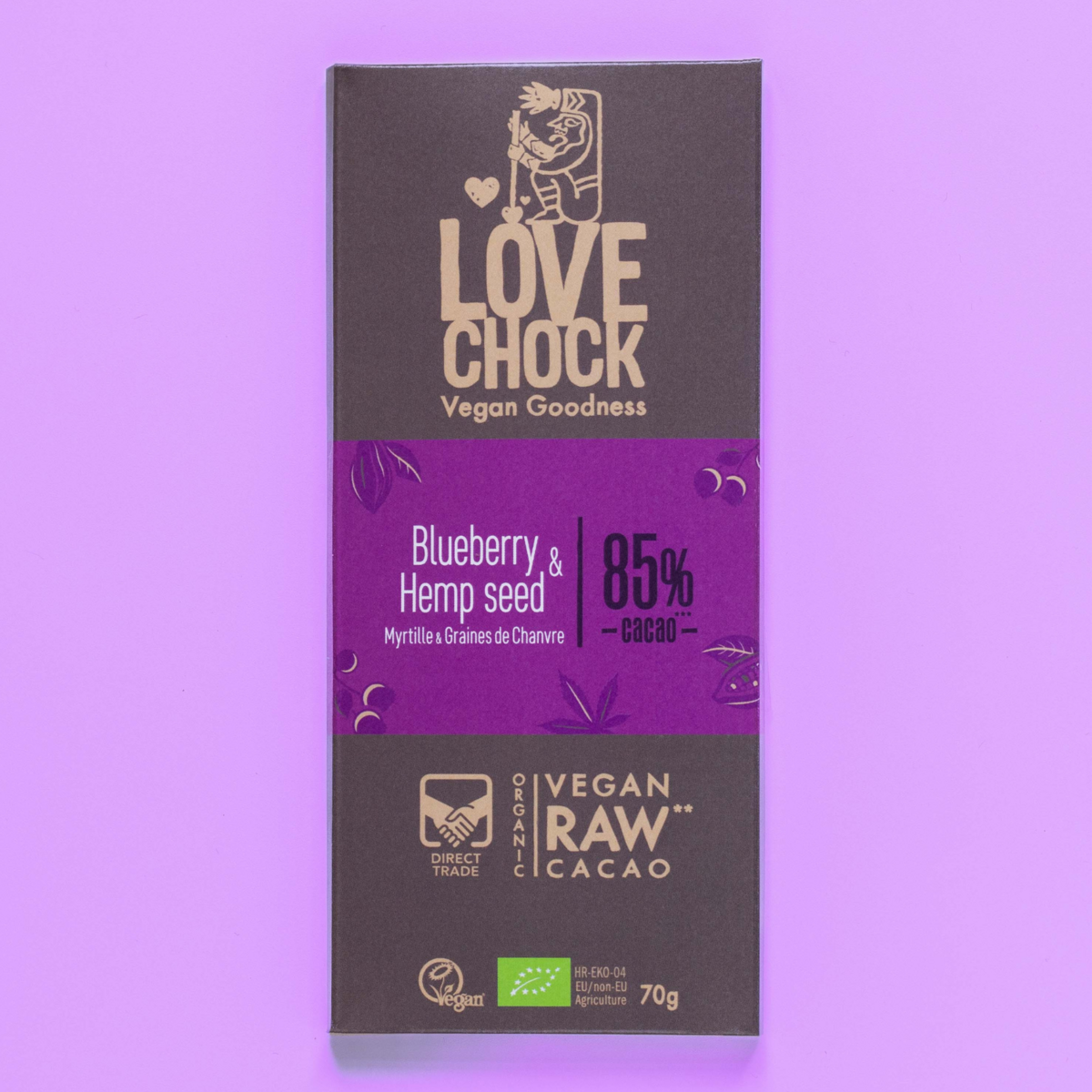 85% chocolate con arándanos y semillas de cáñamo - Copia orgánica, cruda, de origen vegetal y sostenible
