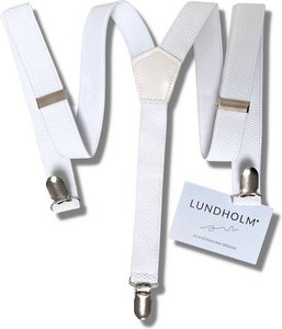 Bretels heren X-vorm wit — heavy duty verstelbaar — Lundholm Bastad hoogwaardige clips