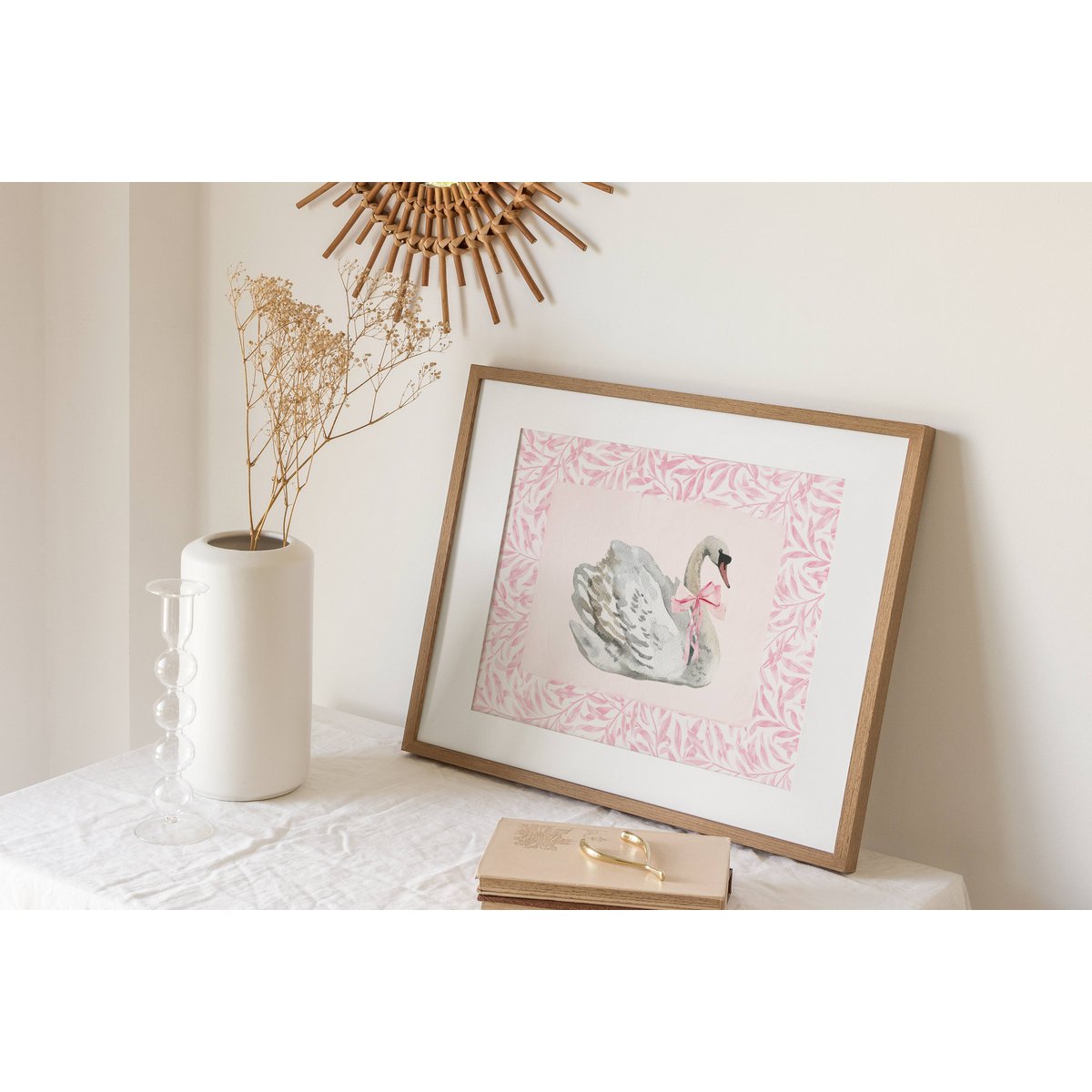 Swan with pink bow poster, vintage swan poster, Pink bow print, girls bow poster, pink toile art, pink girls room poster, girls nursery poster