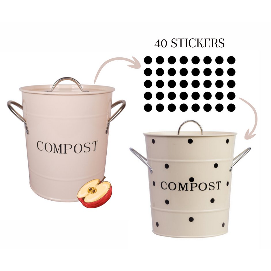 Beige Kompostbehälter mit schwarzen Punkten 21x19 cm
