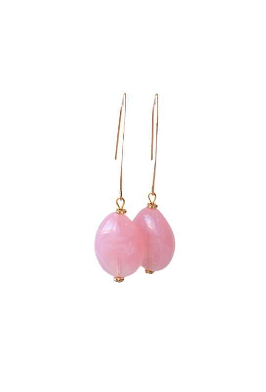 Orecchini ellisse con pendente in resina rosa