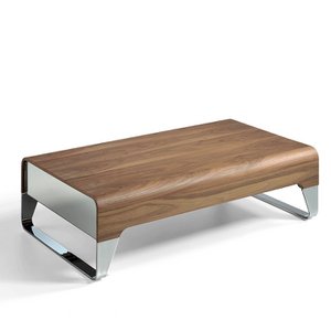 Salontafel van walnoothout en chroomstaal