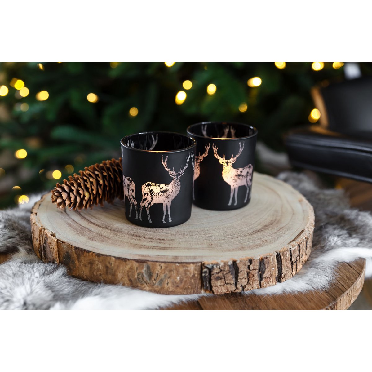 Tea light set of 2 deer H 8 cm matt black