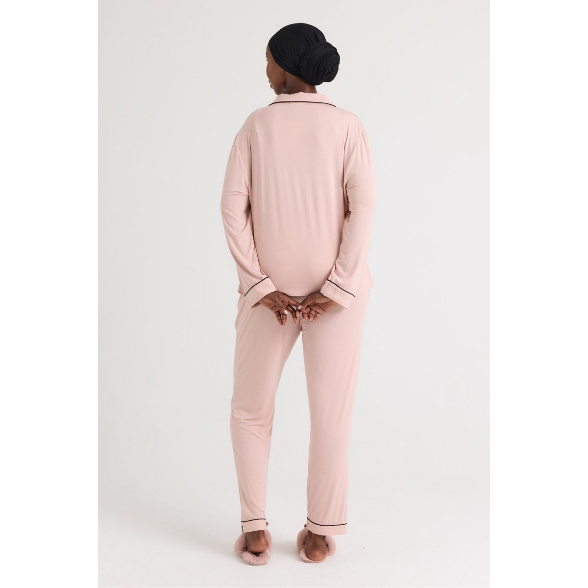 Set pigiama lungo in bambù rosa