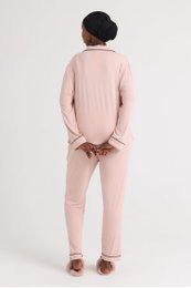 Set pigiama lungo in bambù rosa