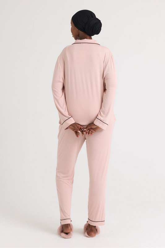 Set pigiama lungo in bambù rosa
